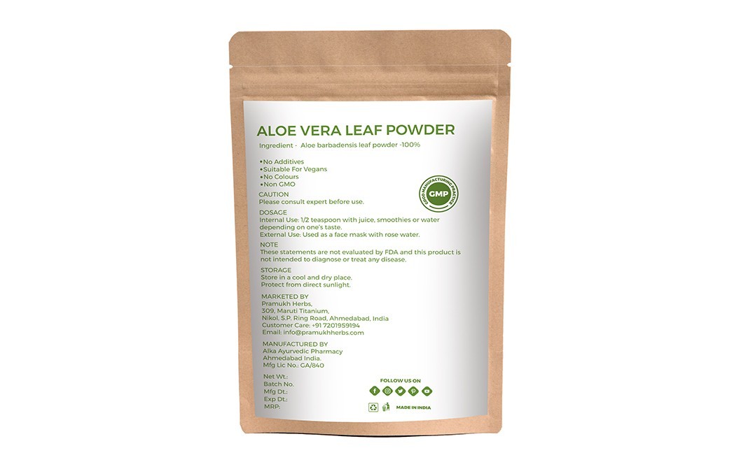 Pramukh Herbs Aloe Vera Leaf Powder Aloe Barbadensis   Pack  227 grams